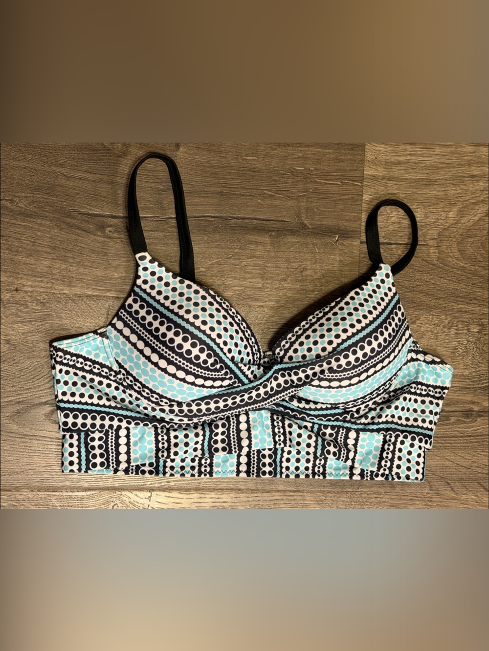 Striped Aqua & Black Two-Piece Swim Set - Picture 2 of 6